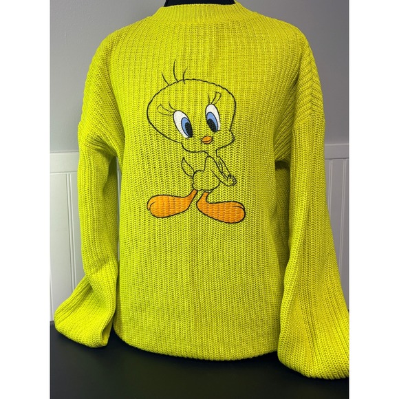 Love Your Melon Sweaters - Love Your Melon Tweety Bird Looney Tunes Neon Yellow Ribbed Knit Sweater XS